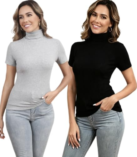 Damtröja med polokrage strumpa lättstickad body kortärmad t-shirt modern smal topp ståkrage baströja ull vintage chic vinter höst vår, Svart + grå, XL
