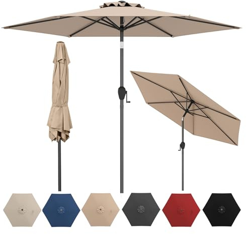 RELAX4LIFE Parasol Inclinable 230cm, Parasol de Jardin Extérieur, 6 Baleines Robustes, Mât en Métal, Manivelle, Inclinaison à 35°, Protection Solaire pour Balcon Terrasse (Brun, 2,3 M)