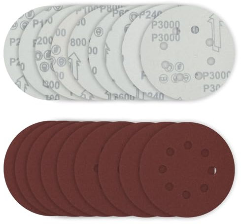 125mm Sanding Discs 5 Inch 8 Hole Wet and Dry Hook and Loop Sanding Disc Grit 240 400 600 800 1000 1200 1500 2000 3000,Superfine Round Sanding Pads for Round Orbital Sander Discs Polishing(18pcs)