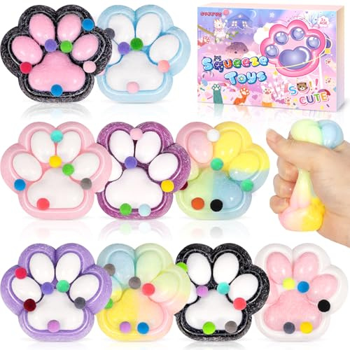 CYJJYZ 9 delar katttass squishy, ​​​​squishy tass, kattklo squishy leksak, avslappning stresslindring, katttass klämleksak, festgåvor barns födelsedagspresenter för barn vuxna