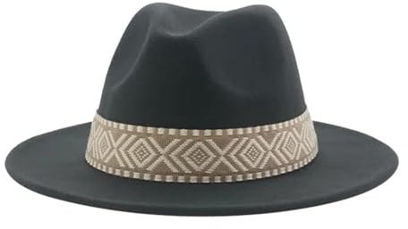WUFANGBU Fedora Trilby Filzhut Hut Hut Mit Breiter Krempe Jazz Hut Mit Flacher Krempe Geometrischer Block Gewebter Filzhut Retro M (56-58Cm) Dunkelgrau