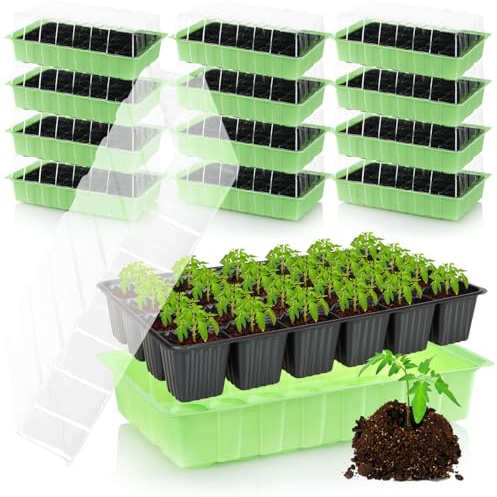 com-four® 12x Mini-Zimmergewächshaus mit Deckel - Anzuchtset mit 288 Töpfen - Pflanzkasten für Gemüse, Kräuter & Blumen - Keimbox für Fensterbank & Balkon (Anzuchtset 1) | Pflanzkasten für Gemüse - Kräuter & Blumen - Keimbox für Fensterbank & Balkon