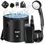 Spopal Camping Douche Portable, Kit Douche de Camping,Rechargeable,6000mAh, avec Seau Pliable 20L,Afficheur Intelligent et Pomme de Douche 4 Modes pour Extérieure,Camping