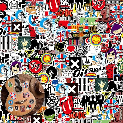 100 Pcs Rock Band Stickers,Vinyl Music Guitar Laptop Graffiti Retro Stickers for Adults,Waterproof Classic Set Roll for Teens Adult Water Laptop Bicycle Bottle Skateboard Luggage Refrigerator Bedroom