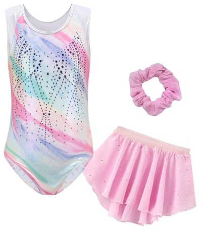 SEAUR Barngymnastik, tröja, ärmlös, gymnastikdräkt, set, flickor, gymnastikdräkt, glitter, gymnastikdräkt, 3 stycken 5–6 år, ROSA, 5-6 år