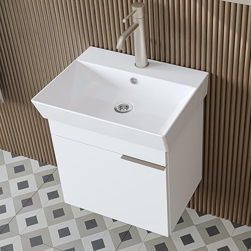 ROOMART Badmöbelset LYCIA 50 cm Unterschrank mit Keramik-Waschbecken, Spiegelschrank, Seitenschrank, Badezimmermöbel in 4 Farben (Weiß, Unterschrank mit Waschbecken)