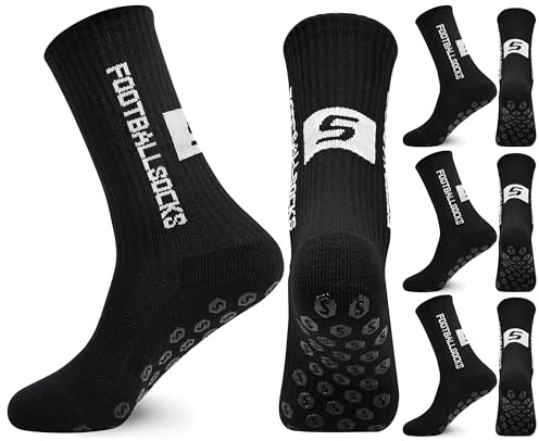 Fevaeno 3 Paar Fußballsocken 35-39 Anti Rutsch Grip Fußball Socken Atmungsaktiv Sportsocken für Herren Damen Kinder Basketball Laufen Radfahren Wandern Schwarz