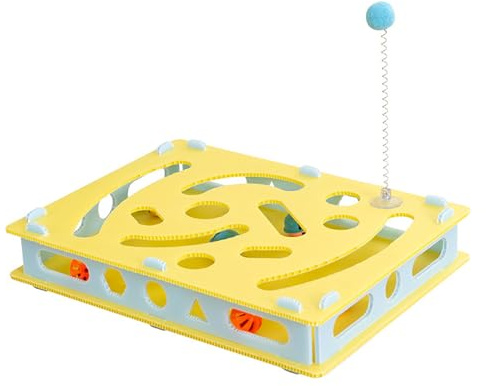 Interaktives Katzenspielzeug - Selbstbeschäftigung Kratzunterlage mit Ball,Kombinierbar mit Leckerlies & eigenem Spielzeug,Intelligenz Fummelbox (C)