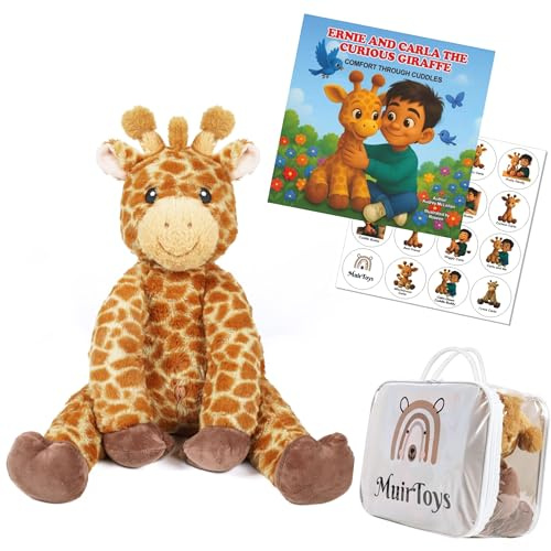 MuirToys Weighted Giraffe Teddy 5lbs (2.3kg) - Soft Weighted Plush | Includes Storybook, Stickers & Bag | Comforting Plush for Anxiety, Autism, Sleep Support and Relaxation
