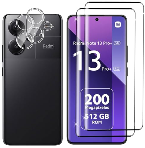 Lutree para Xiaomi Redmi Note 13 Pro Plus 5G Cristal Templado, 2+2 Piezas 3D Protector de Pantalla + Protector de Lente de Cámara, Dureza 9H HD Sin Burbujas Vidrio Templado Película Protectora