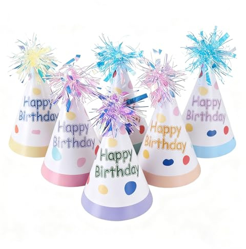 Cuixia 6 Pcs Birthday Party Hats, Colorful Cone Party Hats Decorations for Kids and Adults, Paper Party Hat Set for Celebrations, Birthday Hats for Kids and Adults, Fun Party Supplies for Events