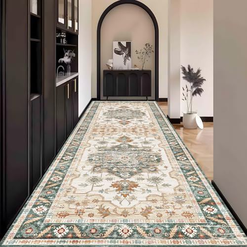 Waazgle Läufer Teppich Flur Vintage Lang küchenläufer Waschbar 70x130cm | rutschfest Boho Schlafzimmer Wohnzimmer teppich Meterware Flurläufer Fußmatte Dauerhaft für Esszimmer küche Korridor