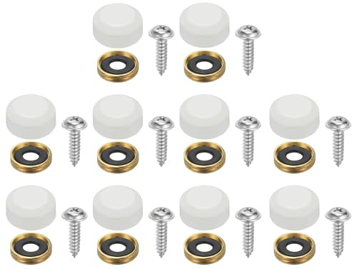 sourcing map 10Pcs Decorative Mirror Screws with Caps, 12mm Alloy Fixing Screw Covers, Mirror Screws Fasteners for Furniture, Crafts, Advertising Hardware, White