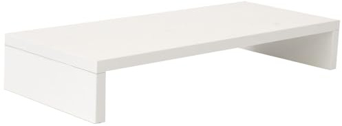 TOBBOMEY Rehausseur Écran PC Bureau en Bois Blanc Bords Lisses pour Soulager les Douleurs Cervicales, Support Stable pour Étudiants et Travailleurs de Bureau