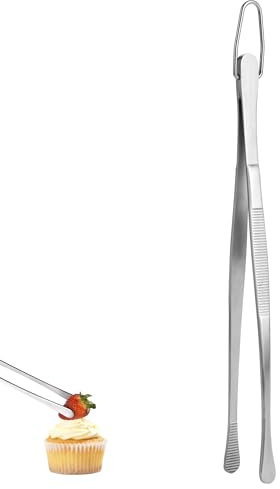 U-Taste Kitchen Metal Tweezer, 18/8 Stainless Steel, 20cm, Round Tip | Silver, Long Pasta Tong, Flexible Pinching, Seamless-Welding, Sturdy and Non-Slip for Cooking Serving Grilling Frying Plating