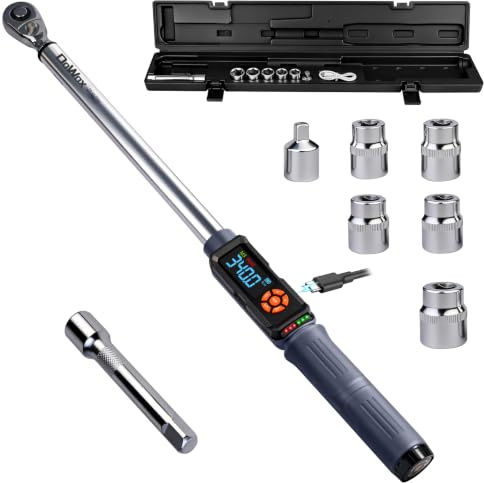 DOWOX 17-340Nm Digital Torque Wrench 1/2 Inch Drive, 90 Tooth Ratchet, LED Buzzer Vibration Alert, Socket Set with 5-Inch Extension Bar & 1/2 to 3/8 Adapter