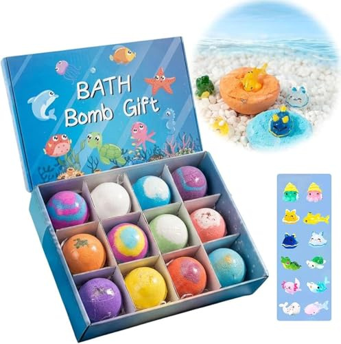 2026 New 12-Pack Bath Bombs with Surprise Toys Inside, Kids Colourful Fizzy Bubble Bath Gift Set, Ocean Theme Spa Balls, Easter Basket Stuffers & Birthday Gifts