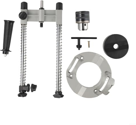 Evenoonest Supporto per trapano a colonna con manico ad angolo regolabile, guida di foratura verticale a 90° per legno/marmo/tubi, base in acciaio per mandrini elettrici da 1,5-13 mm