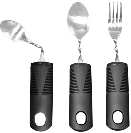 Utensilios adaptables: cubiertos curvos flexibles de acero inoxidable de 3 piezas, con mango de plástico antideslizante para pacientes mayores