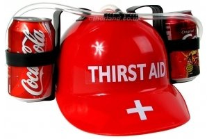 2 x Red Thirst Aid Beer Drinking Helmets