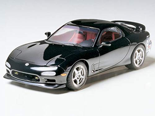 TAMIYA 24116 1:24 Mazda RX-7 R1 - originalgetreue Nachbildung, Modellbau, Plastik Bausatz, Basteln, Hobby, Kleben, Modellbausatz, Zusammenbauen, unlackiert, SCHWARZ, Mittel