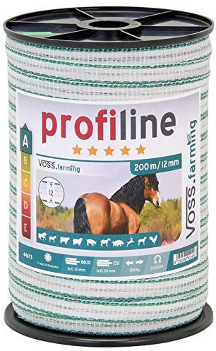 VOSS.farming Weidezaunband 200m, 12mm, 1x0,3 Kupfer +3x0,3 NIRO, weiß-grün, passend für Pferdezaun, Ponyzaun, elektrischer Kleintierzaun, Gartenzaun