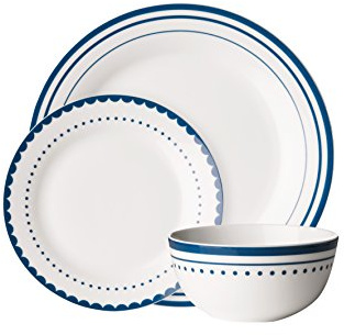 Premier Housewares White/Blue Dinner Sets for Dinner or Lunch/Modern Geometric Design Dinner Set for 12 Plates Set Made of Porcelain 28 x 19 x 28