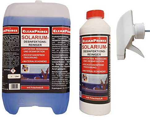 Cleanprince 2,5 Litro Detergente Solarium Solariumdesinfektion Disinfettante con Frischeduft. Speciale Konzipiert per Desinfizierenden Pulizia di Impermeabile in Superifcie e Sonnenstudios. Plastica