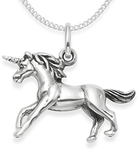 Heather Needham Sterling Silver Scottish Unicorn Necklace for Girls - Double sided Unicorn Pendant - Unicorn Jewellery for Girls - weight: 4.5gms - SIZE: 20mm x 15. Gift Boxed. 4931