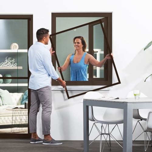 empasa Insektenschutz Fliegengitter Fenster Alurahmen Master SLIM | Selbstbausatz, Farbe: braun, Größe: 80 x 100 cm