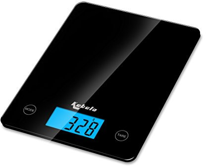 Kabalo Black Kitchen Household Food Cooking Weighing Scale 5kg capacity 5000g/1g, Batteries Included! Flat Slim Design, Premier LCD Digital Electronic, with blue backlight