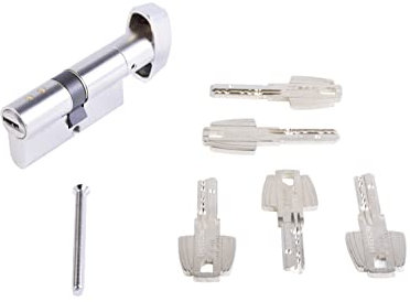 Tesa Assa Abloy, T85B3030N, Cilindro T80 de Seguridad, Leva Larga, Botón, 30 x 30 mm, Niquelado