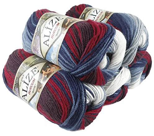 500 g stickgarn, ALIZE BurcUM batik, stickgarn, valbar färg, färg: 2978 vit-blå-röd