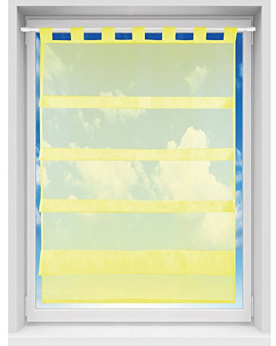 Bestgoodies Bistrogardine in transparent mit Raffoptik, einfarbige und lichtdurchlässige Voile-Scheibengardine mit Schlaufe, in vielen Größen verfügbar (80 x 110 cm/gelb - Lemon)