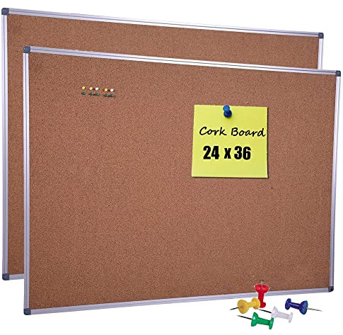 2-Pack Cork Board 36 x 24 Inch, Aluminum Frame Bulletin Board for Walls, Large Self-Healing Vision Board for Office, School, and Home, Hanging Notice Board with 10 Push Pins (3x2 Ft)