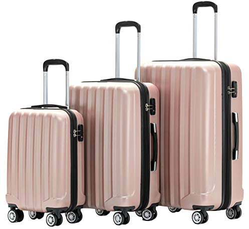 BEIBYE TSA-Schloß 2080 Zwillingsrollen neu Reisekoffer Koffer Trolley Hartschale Set (Rosa Gold, Set)