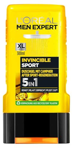 L'Oréal Paris Men Expert 5 in 1 - Gel doccia da uomo, per la pulizia del corpo, dei capelli e del viso, Invincible Sport Campher, 1 x 300 ml