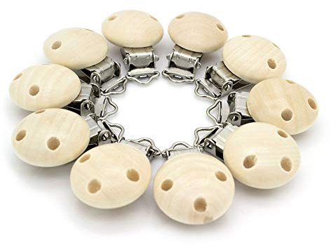 10 Stück Premium Schnullerclips aus hochwertigem Holz schadstofffrei Nuckelclip Baby Clip, Schnullerclip Nuckel-Clip Nippel Halter für Baby und Kind (Holzfarbe)