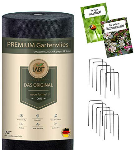LABT Gartenvlies Unkrautvlies vom Profi in Einer reißfesten Qualität 50 g/m² 1,6m x 100m = 160m² Unkrautfolie Mulchfolie Mulchvlies Hochbeet + 20 Erdanker + 2X Gratis pdf