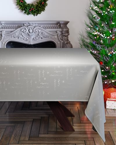 Emma Barclay Merry Christmas - Metallic Woven Jacquard Chrismas Table Cloth in Silver - 60x84 (152x213cm)