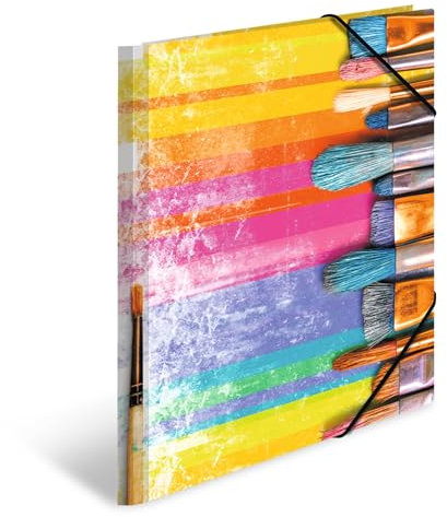 HERMA Sammelmappe A4 Pinsel, Kinder Eckspanner-Mappe aus Pappe mit Kunst Motiv, Gummizug, Innenklappen und Innendruck für Jungen und Mädchen