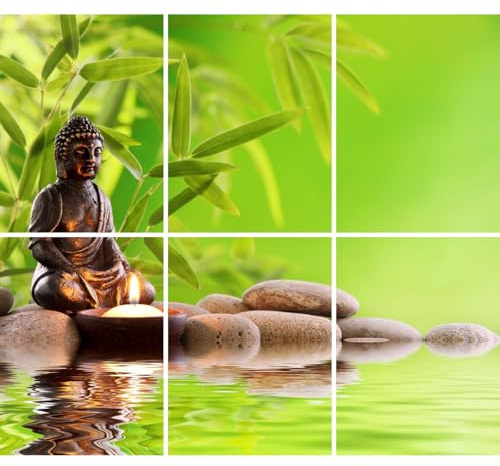 FoLIESEN Fliesenaufkleber - Deko-Bild für Bad, Küche, Badezimmer - Dekoration Fliesen-Bild selbstklebend - Buddha Zen Garten, Fliese - Bild (BxH):15x20 cm - 45x40 cm / 6-tlg.
