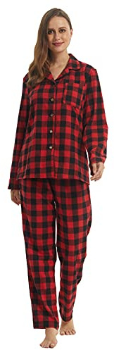 YUSHOW Ensemble de pyjama à carreaux en flanelle pour femme - Haut à manches longues et bas de pyjama pour femme - Vêtement de nuit ultra doux