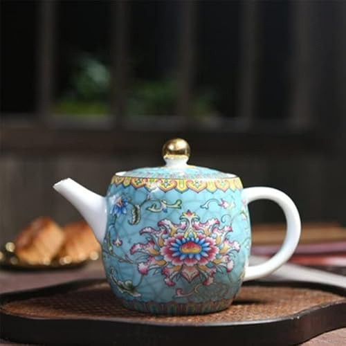 CHANWA Tetera de cerámica, Juego de té de Kung Fu, Tetera Individual de Porcelana Azul y Blanca, Tetera pequeña con patrón de Flores para el hogar