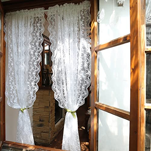 V3VOGUE Spitze Gardinen Küchen Gardine - Vintage Voile Vorhang - Mit Raffhalte - Heimdekoration Tüllvorhänge Für Wohnzimmer, Schlafzimmer, Esszimmer, Klein Fenster Vorhänge, 1 Stück