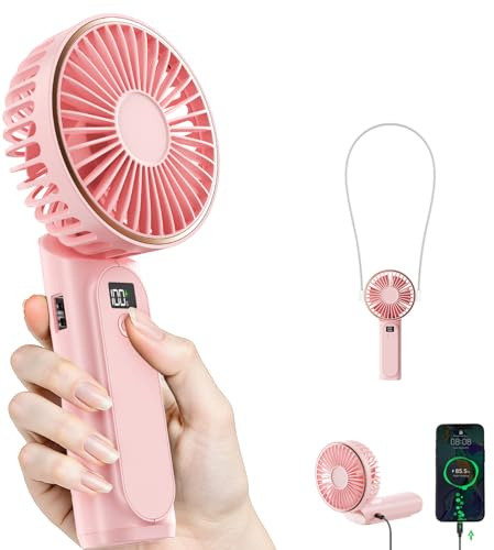 TUNISE Portable Handheld Fan, 4000mAh, 180 Adjustable, 6 Speed Wind, USB Rechargeable Foldable Fan with Real-Time Display