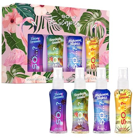 So…? Summer Escapes Damen Geschenkset Bündeln, Duftendes Körperspray (4x50ml)