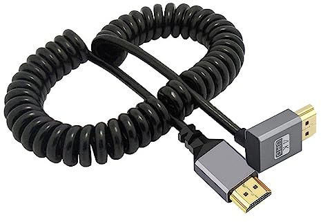 cablecc 4K 60 Hz Stretch-Spiralkabel, HDMI 2.0-Stecker auf HDMI-Stecker, 90 Grad nach Oben abgewinkelt, für Laptop-Monitor, HDTV-Computer