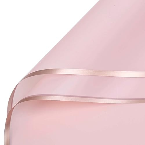 Lot de 20 feuilles de papier cadeau pour bouquet, imperméable, motif fleurs épaisses, bordure dorée, pour vacances, fête d'anniversaire (rose clair)