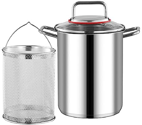 UGCER Stainless Steel Asparagus Pot - Spaghetti Pasta Cooker Steamer Stovetop Oil Deep Fry Pan with Basket and Lid for Home Kitchen
